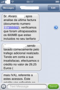 SMS de resposta com devolução do valor cobrado