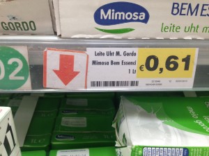 Leite meio-gordo Mimosa €0,61 