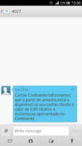 SMS que recebi do Continente