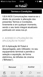 Condições de utilização do m.Ticket da NOS